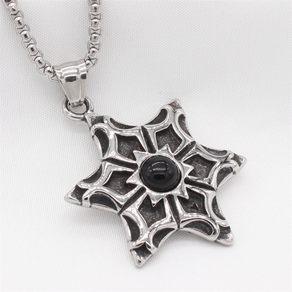 Vintage-Inspired Stone-Studded Pentagram Round Devil's Eye Pendant for Men - Wholesale Punk Style