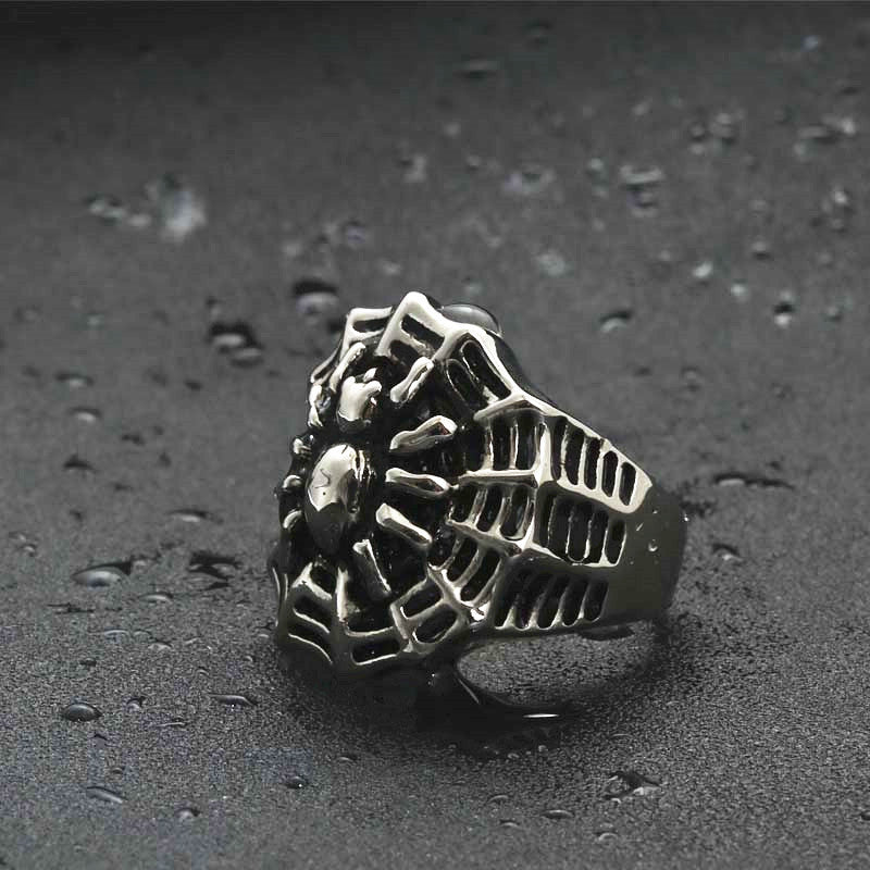 Titanium Steel Spider Web Ring - Retro Punk Jewelry for Men