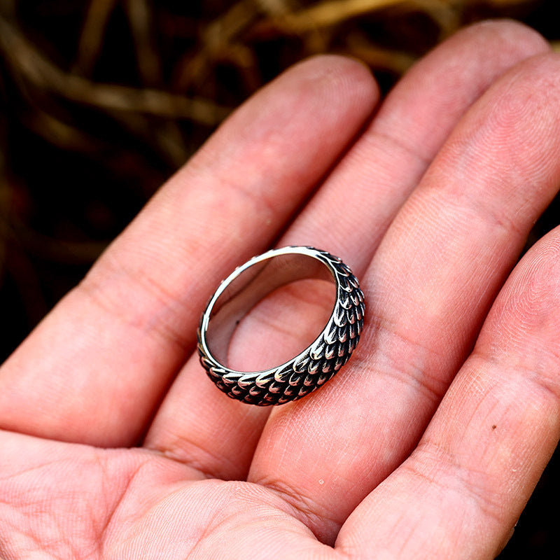 Men's Retro Dragon Scale Titanium Steel Ring - Unique Wholesale Jewelry Collection