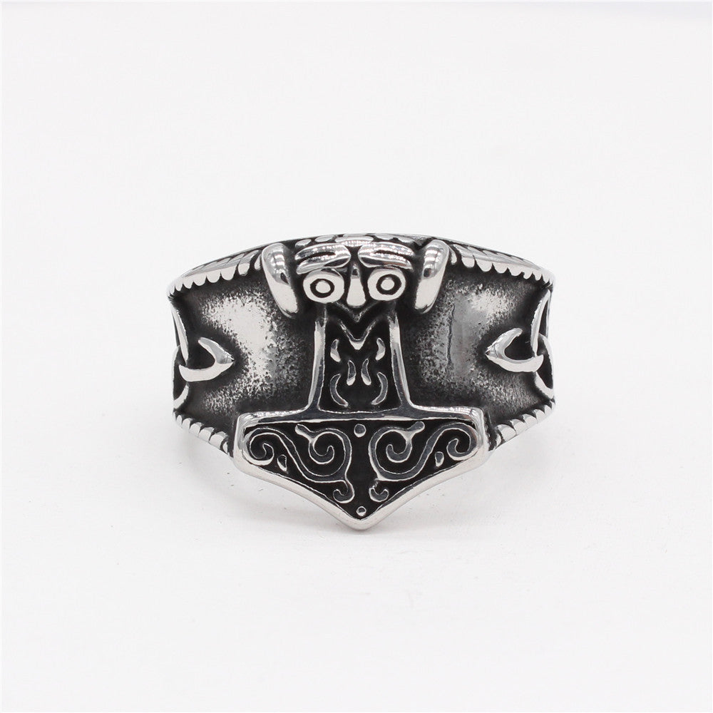 Nordic Viking Pirate Thor Hammer Titanium Steel Ring for Men