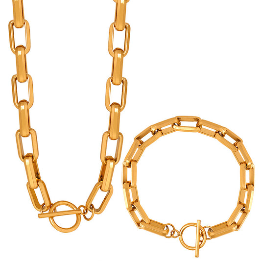 European and American Instagram Geometric Chain and Minimalist Style Titanium Steel Gilded Jewelry Set with Unique Splicing Design