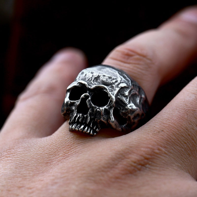 Titanium Steel Skull Ring for Men - Halloween Horror Inspired Cross-Border Wholesale Accessory