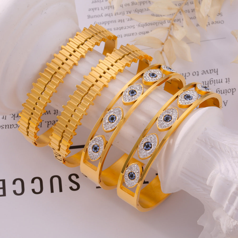 Geometric Texture Zircon Dripping Gold-Plated Titanium Steel Bracelet