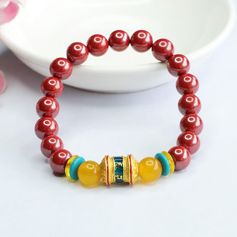 Ethnic Style Sterling Silver Cinnabar Stone Bracelet