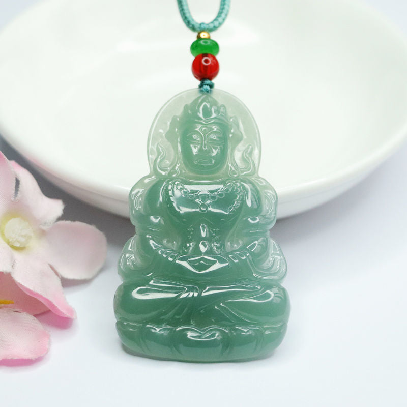 Elegant Ice Blue Green Tara Guanyin Sterling Silver Jade Pendant