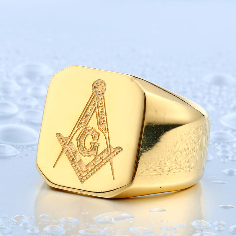 Titanium Steel Masonic Double-Headed Eagle Retro Ring for Men - European and American Design, Wholesale Available