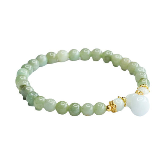 Fortune's Favor Sterling Silver Jade Gourd Bracelet