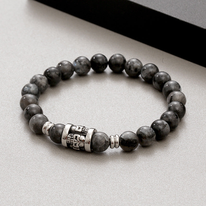 Men's Retro Tiger's Eye Agate Bead Bracelet with Titanium Steel Skull Accents