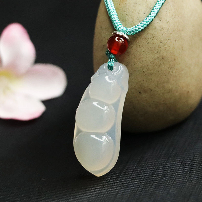 Natural Ice White Chalcedony Four Kidney Beans Pendant Jewelry