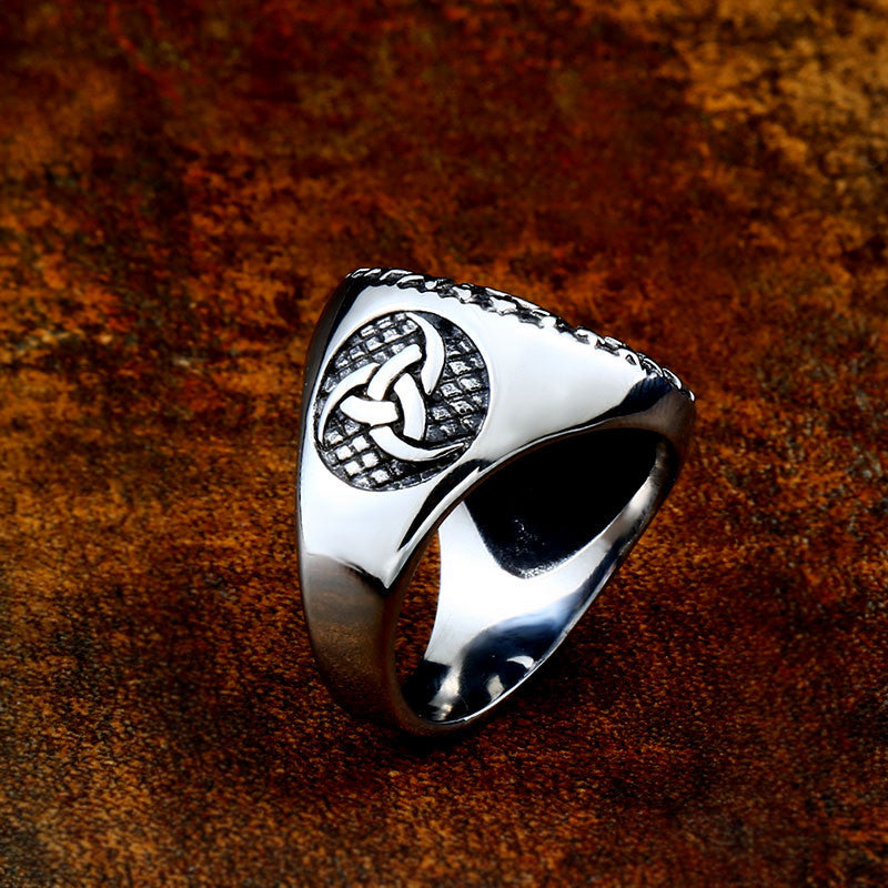 Personalized Retro Nordic Viking Titanium Steel Ring for Men - Engraved Hollow Design Jewelry