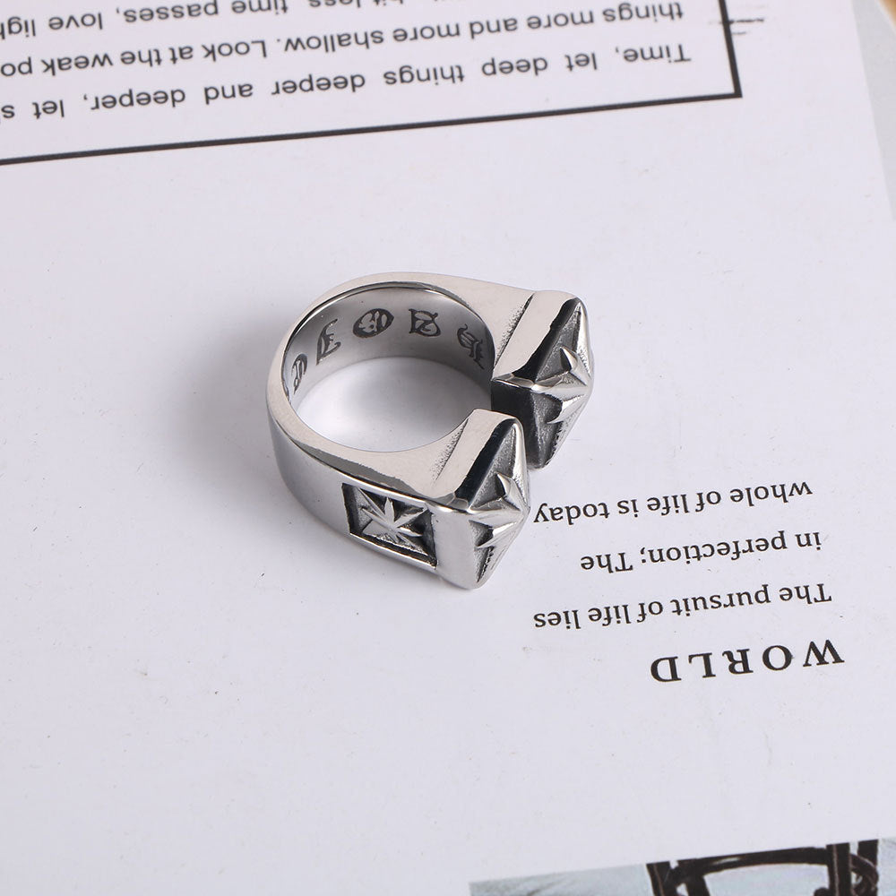 Personalized Punk Titanium Steel Ring for Men - Retro Double-Meter Floral Design