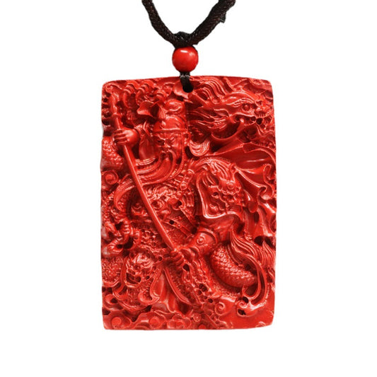 Guan Yu Pendant with Cinnabar Stone Detail