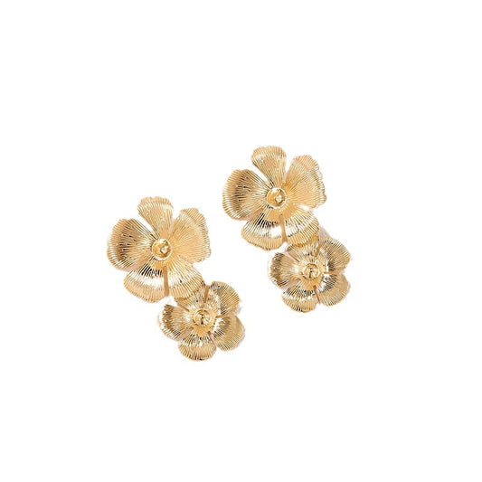 Exaggerated Metal Flower Earrings with Retro Flair