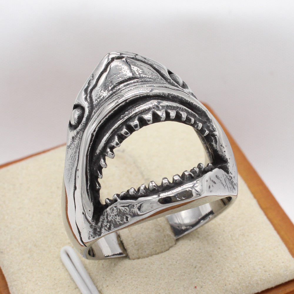 Open Mouthed Shark Titanium Steel Ring for Men