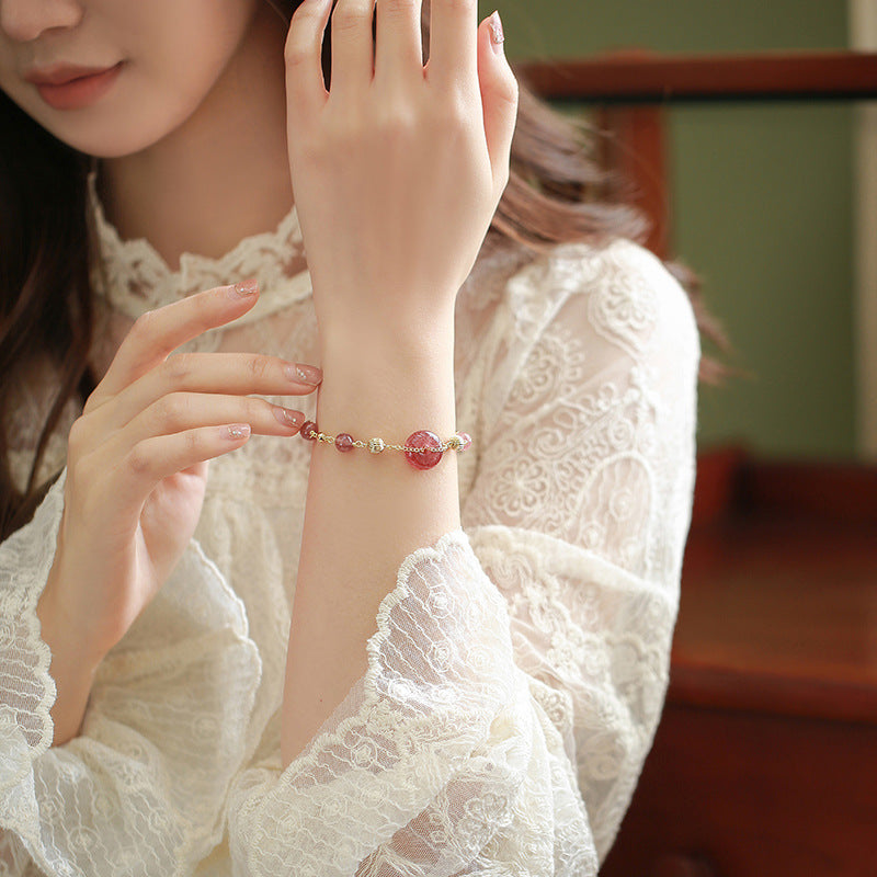 Strawberry Crystal Bracelet with Sterling Silver Safe Buckle