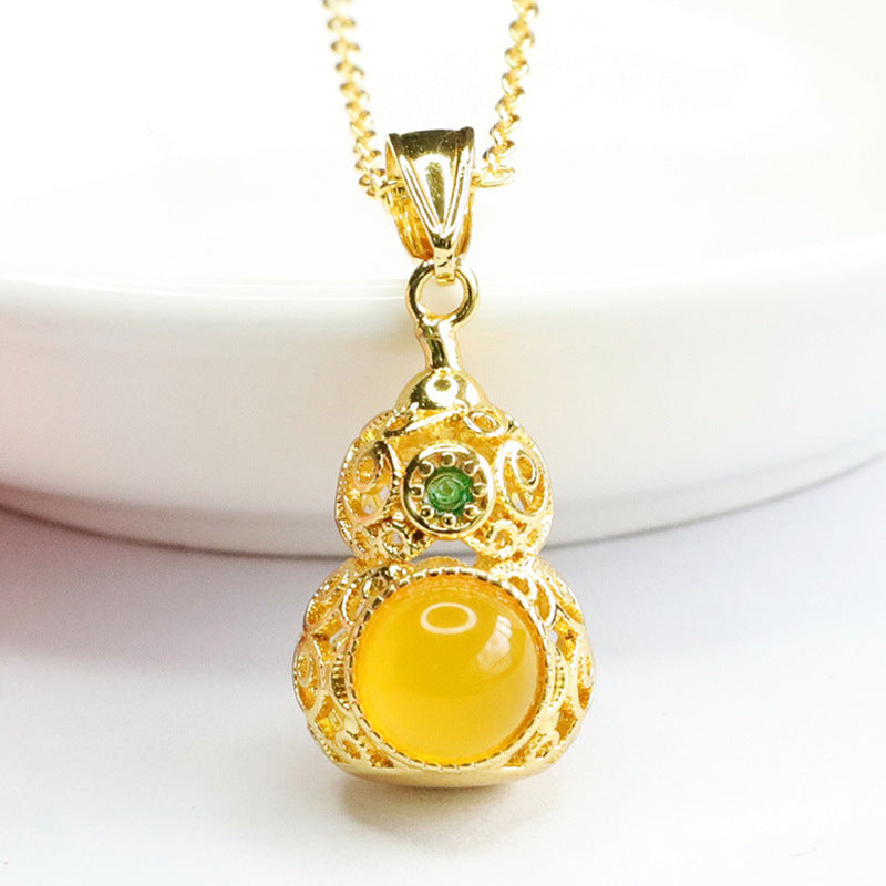 Hollow Gourd Pendant with Yellow Chalcedony