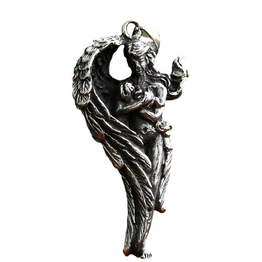 Vintage-Inspired Angel Wings Titanium Steel Pendant for Men - European and American Retro Design