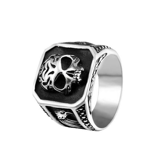 Men's Titanium Steel Skull Ring - Edgy Stainless Steel Jewelry, Sizes 7-13