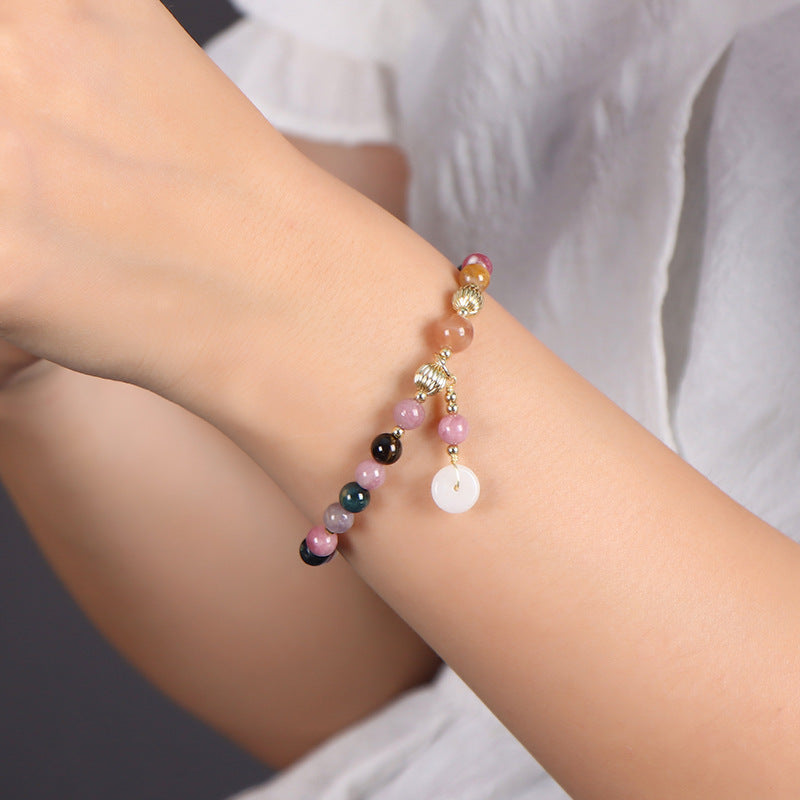 Colorful Natural Tourmaline Bracelet with Jade Safety Buckle - Wholesale In Stock