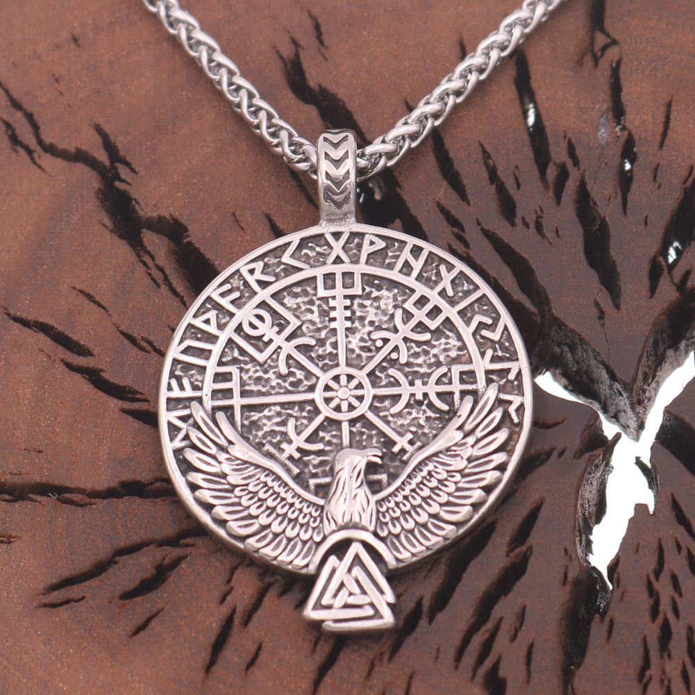 Viking Rune Eagle Wings Necklace with Compass Totem - Men's Jewelry by Planderful