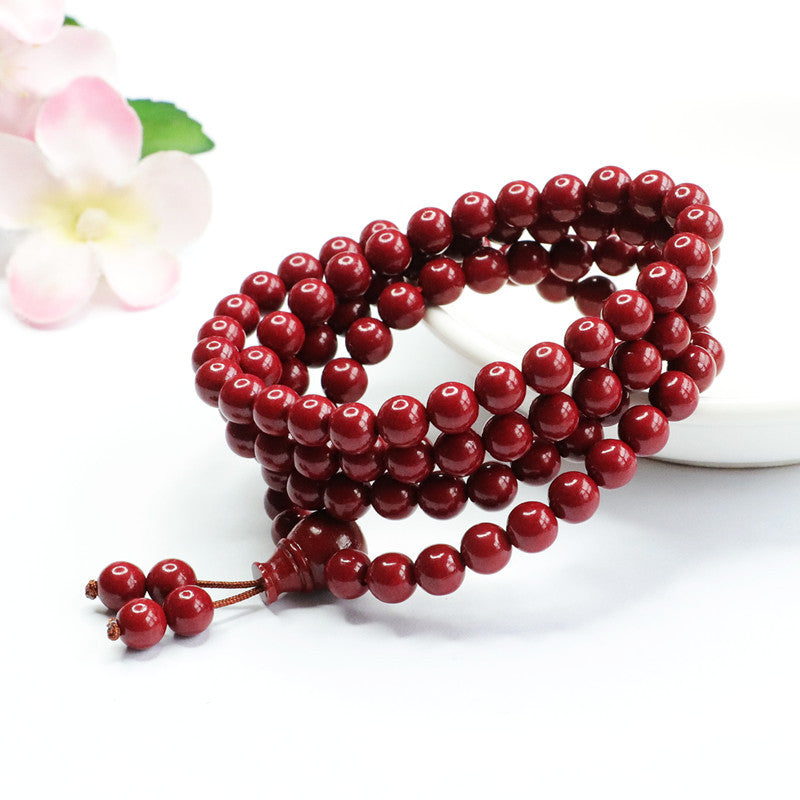 Buddha Beads Necklace and Bracelet Set with Cinnabar Stones