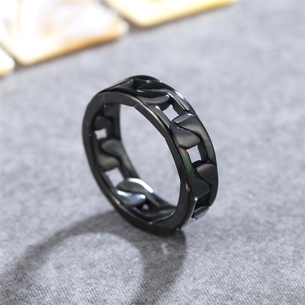 Everyday Genie Titanium Steel Ring with Cold Wind Chain Design