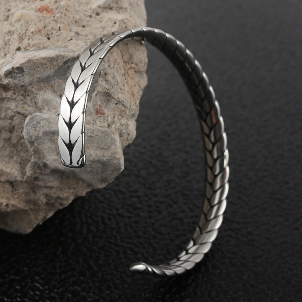 Titanium Steel Open Bracelet for Men - Trendy and Stylish Braid Design