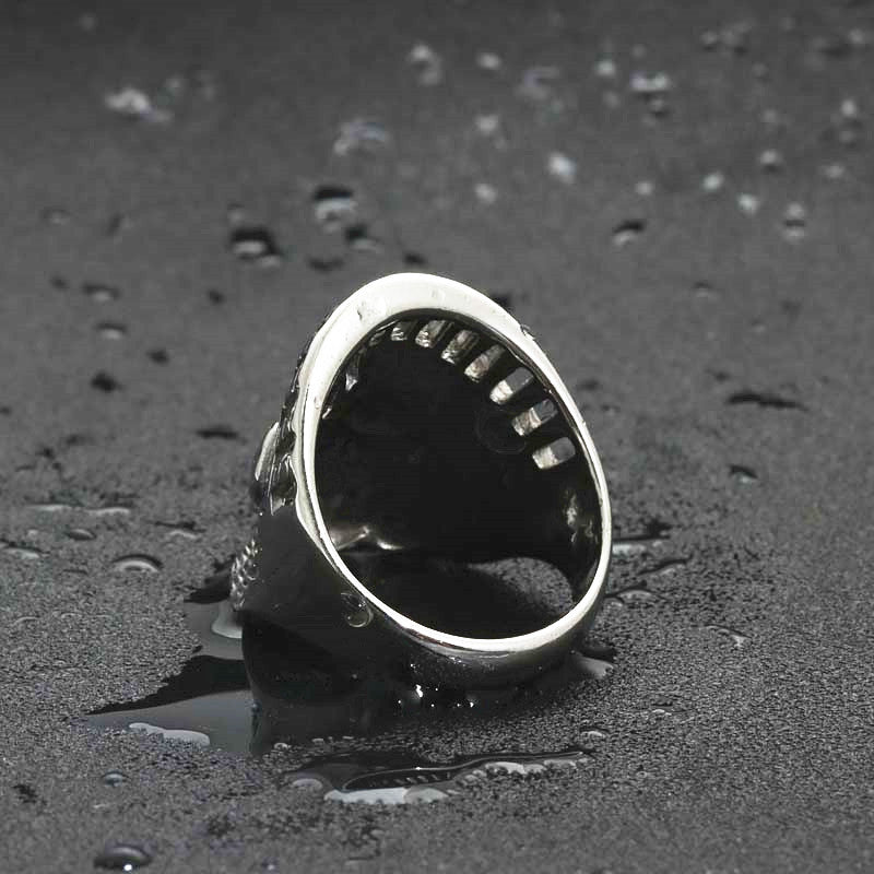 Retro Hipster Punk Titanium Steel Head Ring for Men - Unique Stainless Steel Indian Design from Manufacturer