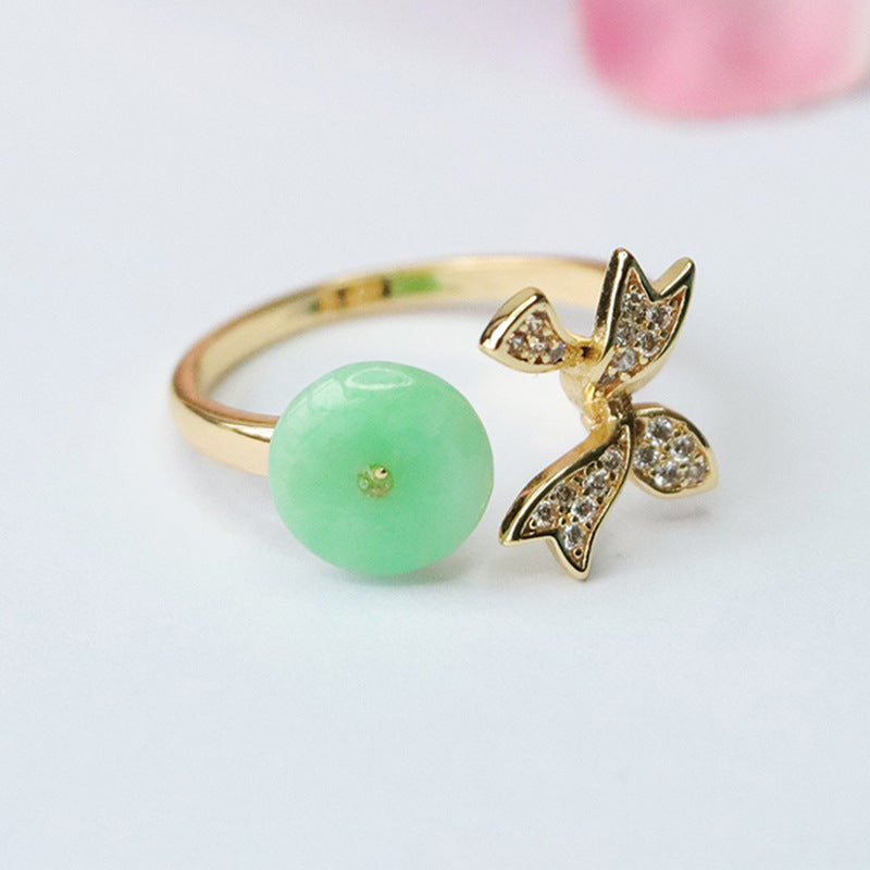 Golden Jade Ring - Adjustable Sterling Silver Green Ping An Buckle Myanmar A-grade Jade Fortune's Favor