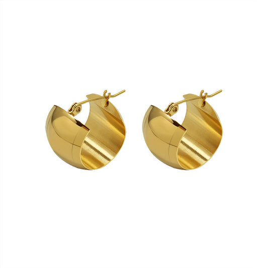 Golden Round C-Shaped Earrings with Titanium Steel Finish