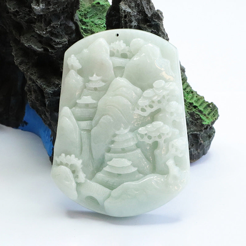 Jade Landscape Sculptured Pendant from Myanmar's Planderful Collection