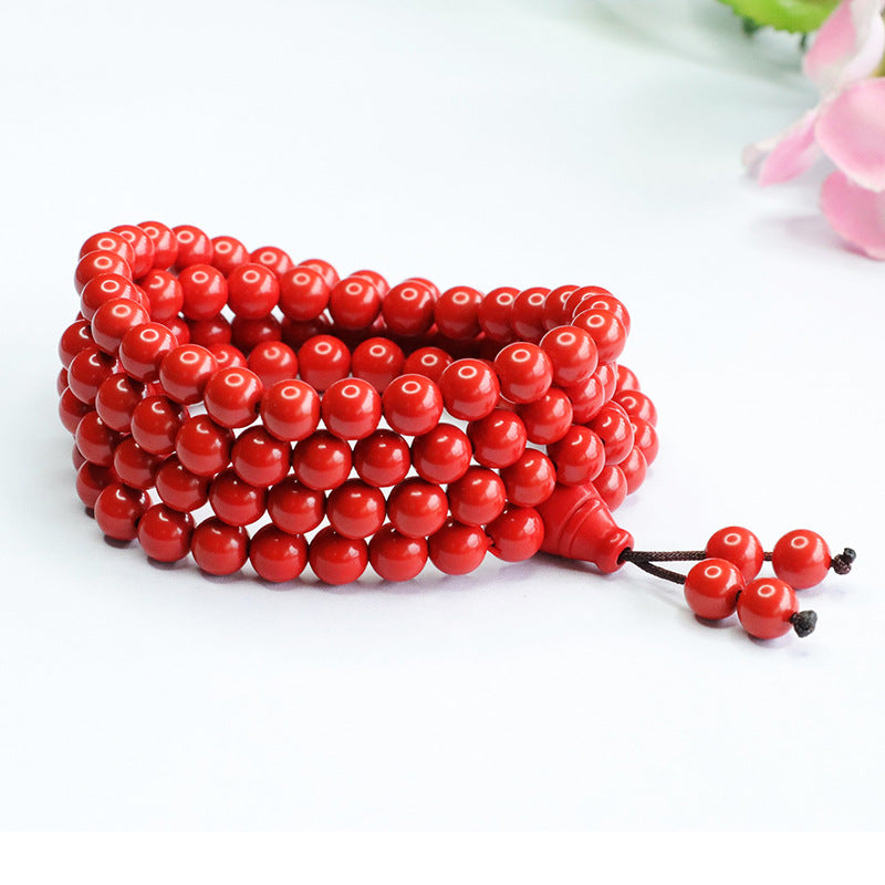 Cinnabar Red Sand Multi-ring Bracelet with 108 Beads Necklace