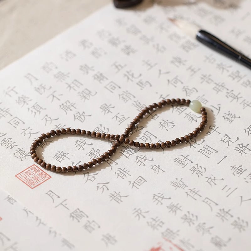 Slim Sandalwood and Jade Bracelet for Women with Sterling Silver Needle