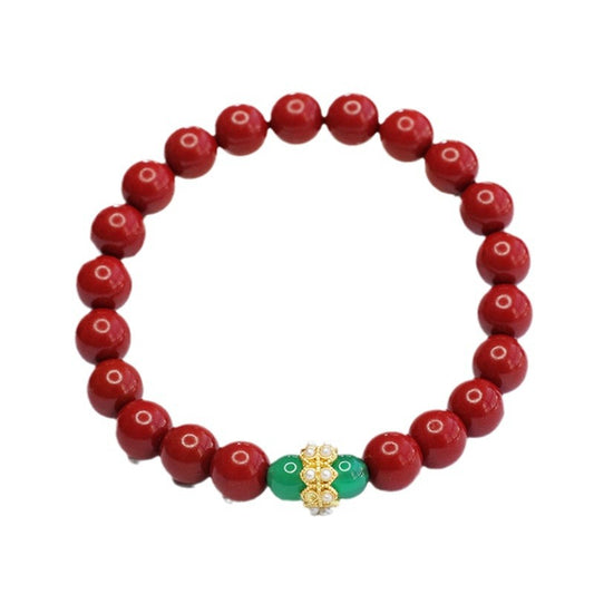 Fortune's Favor Sterling Silver Bracelet with Cinnabar and Green Chalcedony