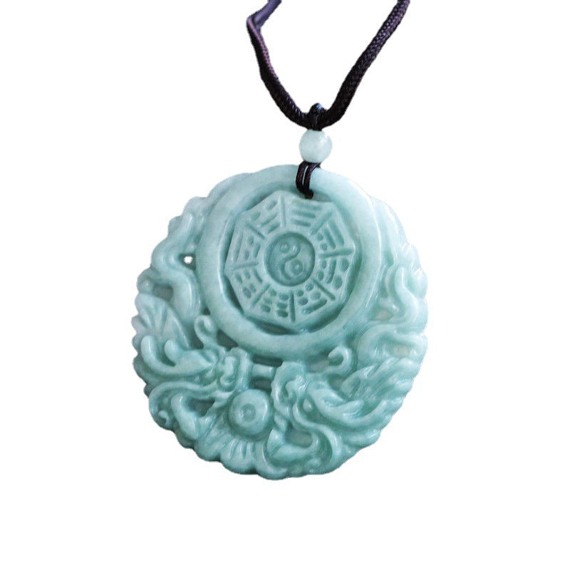 Jade Double Dragon Bagua Pendant Necklace with Fortune's Favor