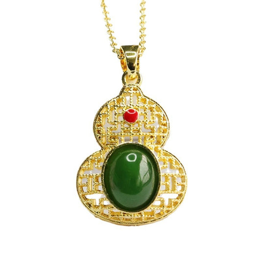 Fortune's Favor Sterling Silver Jade Gourd Pendant