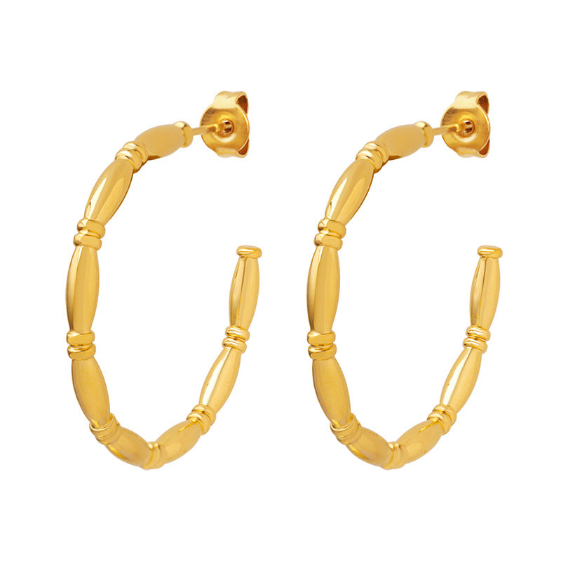 Fashionable C-Shaped Gold-Plated Earrings by Planderful - Wholesale Titanium Steel Jewelry