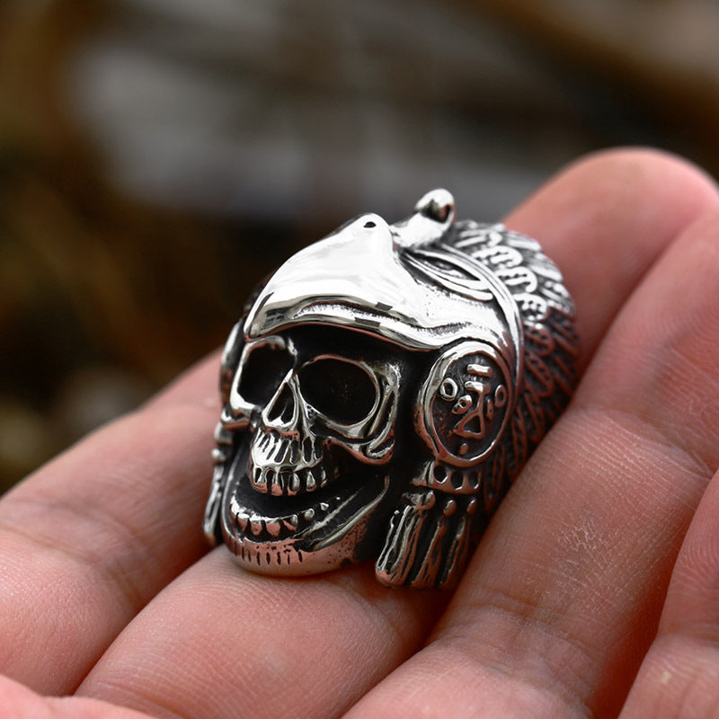 Titanium Steel Retro Indian Eagle Skull Ring for Men - Wholesale Fashion Accessory