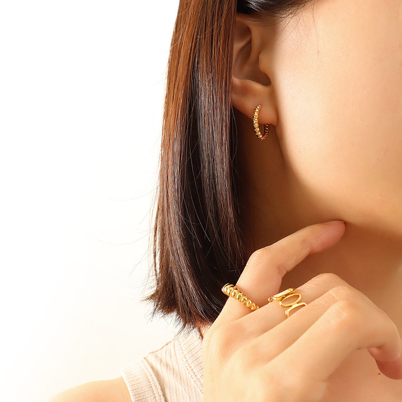 French Inspired Niche Embossed Circle Earrings with 18K Gold Plating