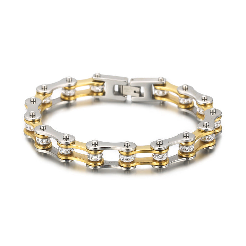 Trendy Men's Titanium Steel Locomotive Bracelet with Zircon Accents