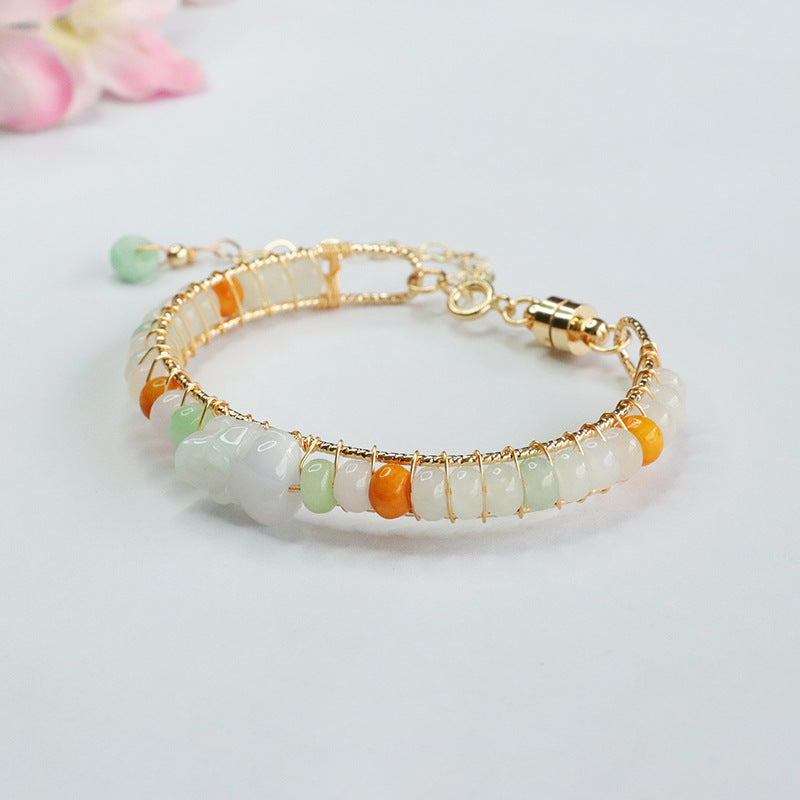 Tri-color Abacus Beads and Sterling Silver Jade Bracelet