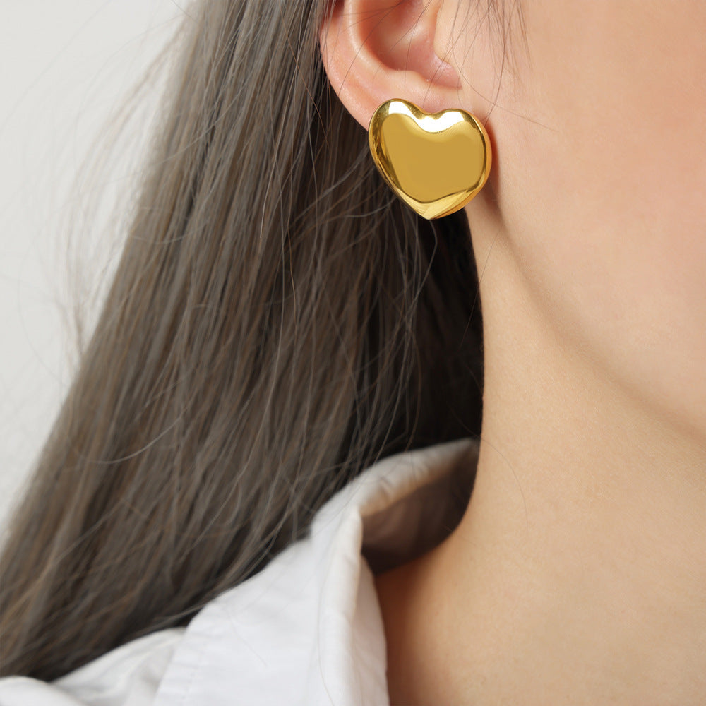 Heart-Shaped Geometric Earrings in Titanium Gold-Plated Design