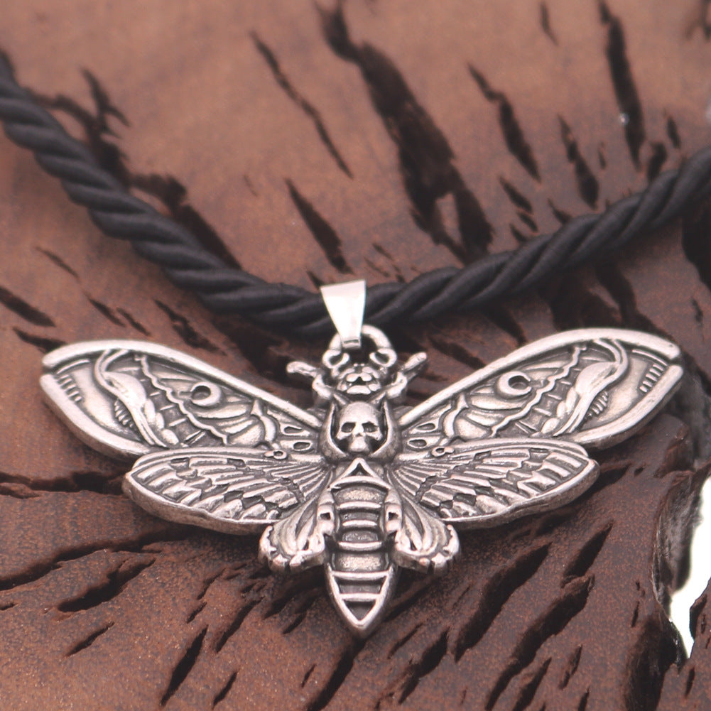 Skull Moth Gothic Pendant Necklace with European Charm