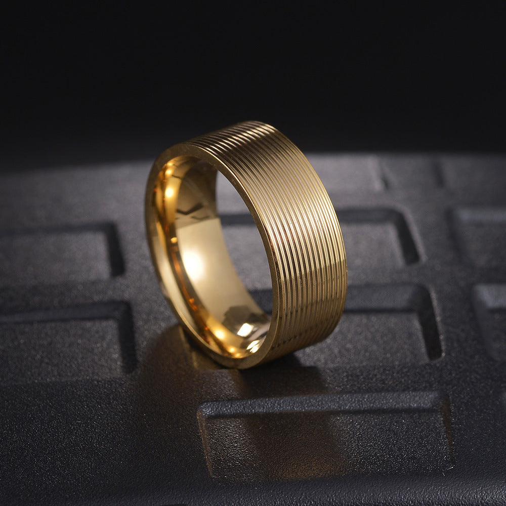 European and American Shein Titanium Steel Ring for Men - Stylish Vacuum Plating Thread 8mm Men's Jewelry