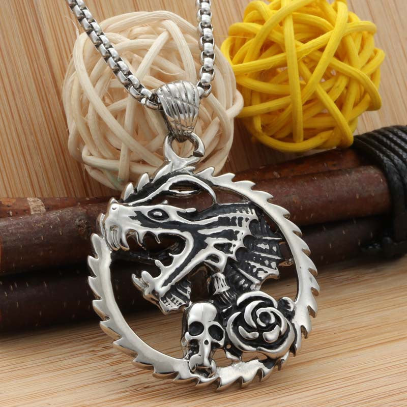 Titanium Steel Dragon Pendant Necklace - Retro Punk Style for Men