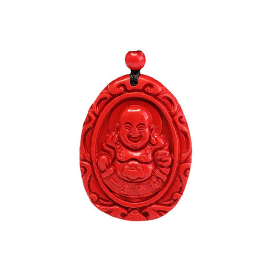 Vermilion Sand Pendant with Cinnabar Stone, Red Sand Buddha Safe Life Label Necklace