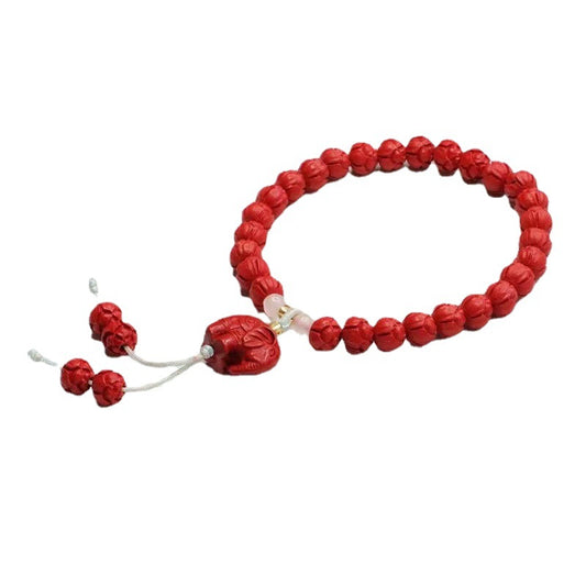 Lucky Elephant Cinnabar Lotus Bead Sterling Silver Bracelet