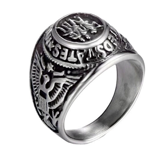 Vintage Military-Inspired Titanium Steel Men's Ring - Customizable Stainless Steel Jewelry for Men