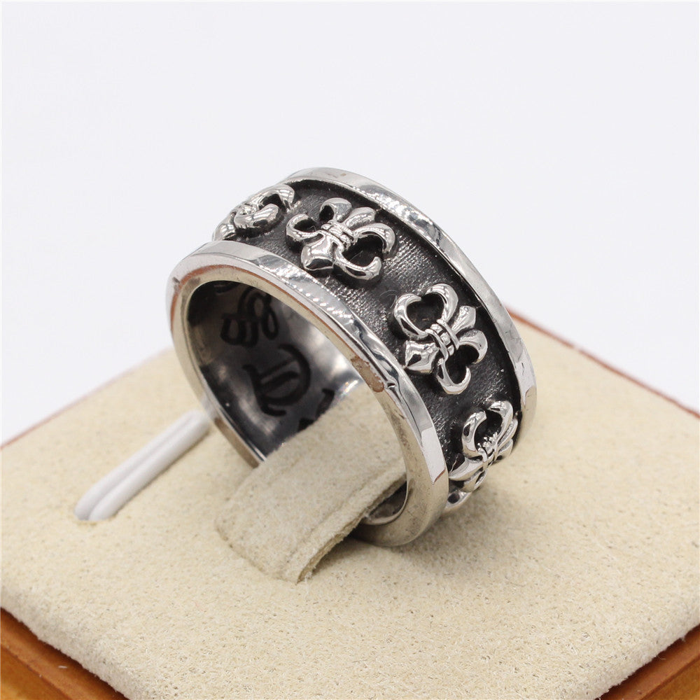 Row of Childern Flower Titanium Steel Ring for Men