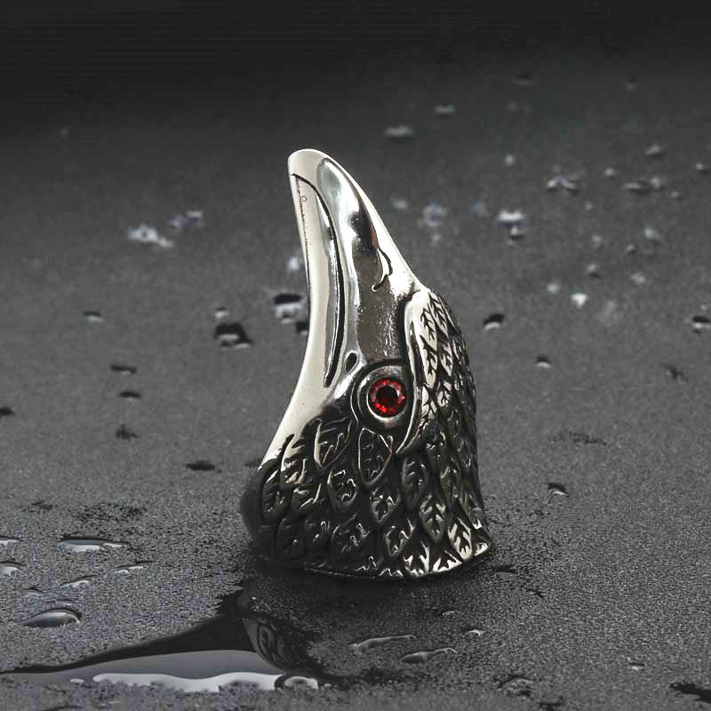 Titanium Steel Eagle Head Ring - Retro Punk Jewelry for Men